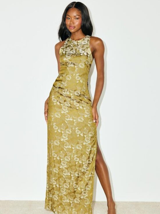 Lulus Dresses & Skirts - Lulus Lamila Chartreuse Floral Satin Column Maxi Dress Green - Size S